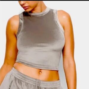 Skims Velour Gray Crew Neck Tank Top